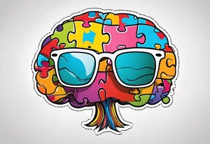 anthropomorphic brain wearing glasses, made of puzzle pieces tattoo idea