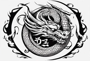 Chinese dragon in a circular shape with "02.03" written on its skin tattoo idea
