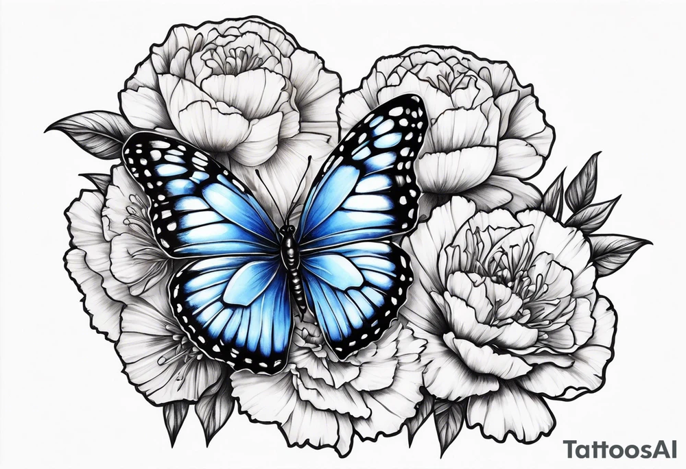 Blue butterfly carnation tattoo idea