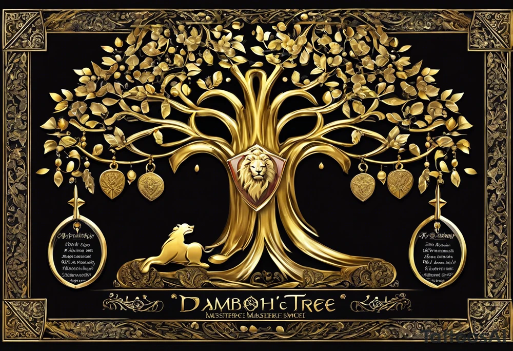 A family tree with the birth dates of your children is a nice way to represent your family. The swords that symbolize the sword of Damocles and thus potential attacks could symbolize that you are ready to defend your family. A symbol of protection and strength could be, for example, a shield or a lion, traditional symbols of strength and defense. To honor your mother's death, you could incorporate a small hidden tribute like a flower or a butterfly that stands for her. tattoo idea