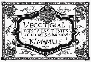 Script Latin that reads "Vectigal Vanitas est, utilitas Sanitas est, Nummus est Rex" tattoo idea