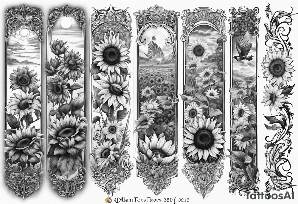 Psalm 23 with sunflowers full leg sleeve tattoo idea