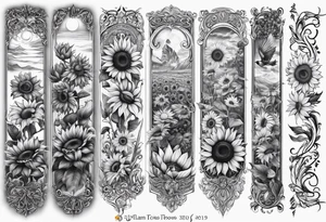 Psalm 23 with sunflowers full leg sleeve tattoo idea