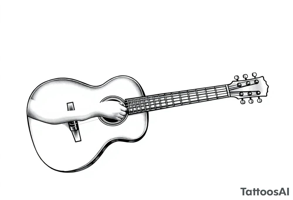 Line traditional American guitar tattoo idea