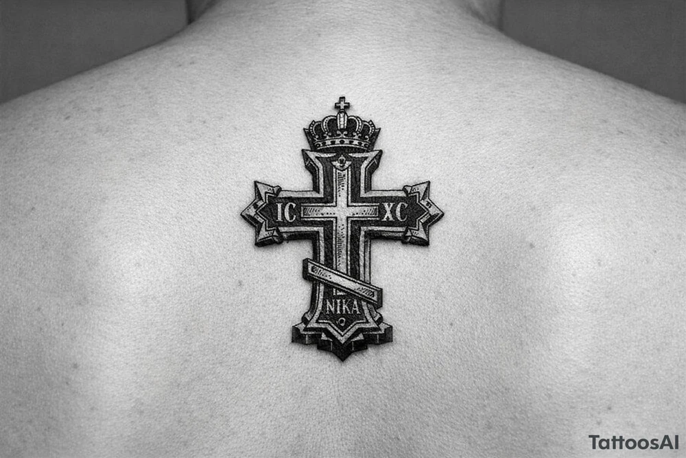 powerful serbian orthodox cross for ribs that later on can have children names incoportated later on, 15-25cm in height and with intricate details
 and black and grey fine detail


show more options tattoo idea