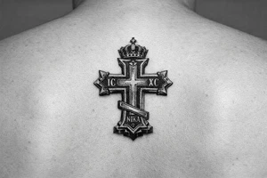 powerful serbian orthodox cross for ribs that later on can have children names incoportated later on, 15-25cm in height and with intricate details
 and black and grey fine detail


show more options tattoo idea