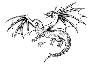 Dragon flying with outstretched wings and a long and slender body and outstretched tail tattoo idea