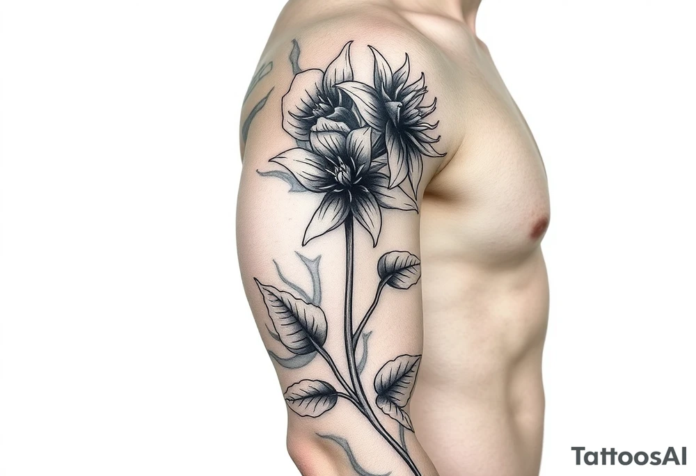 Wolfsbane flower going up the arm with details tattoo idea