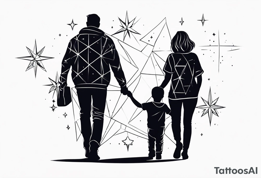 1 mom 1 dad and 1 little kid walking looking the stars tattoo idea