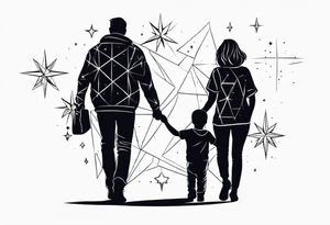 1 mom 1 dad  and 1 little kid walking looking the stars tattoo idea