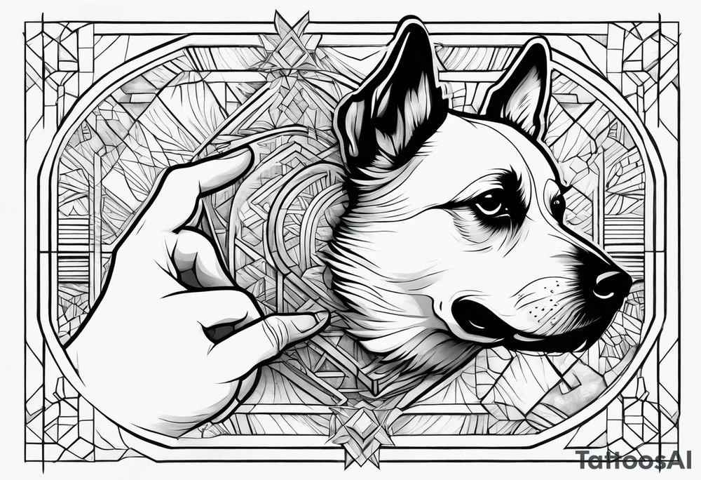shitzu dog and human hand pointing tattoo idea