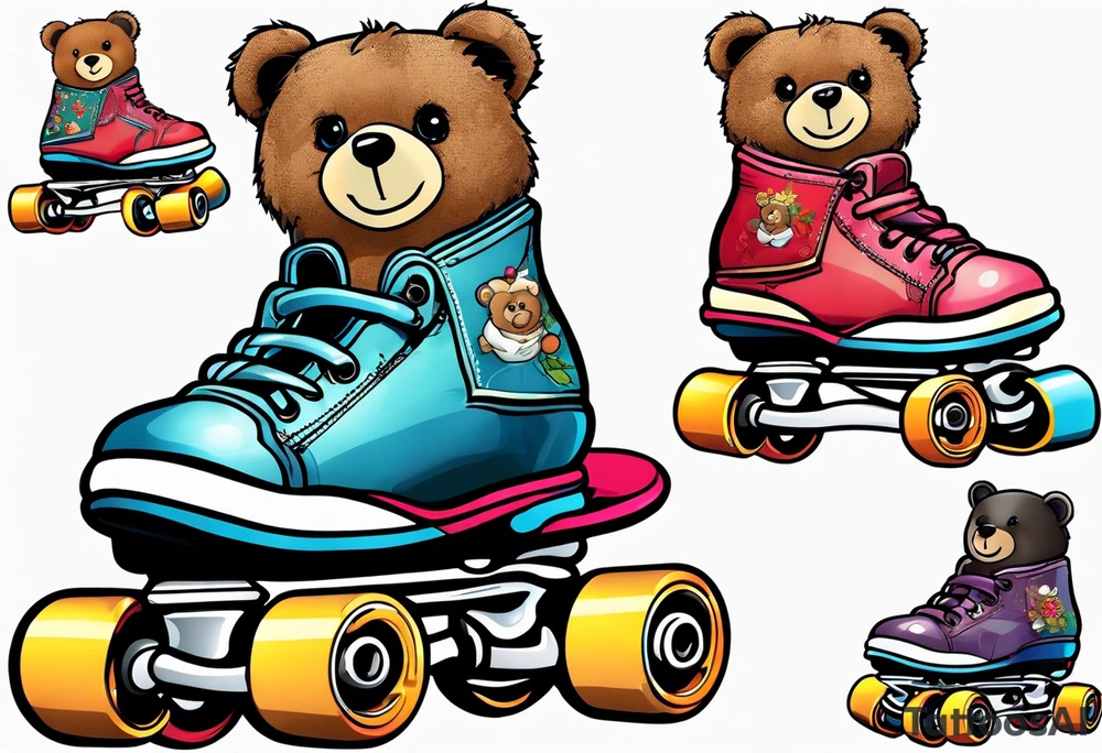 teddy bears sized roller skates tattoo idea