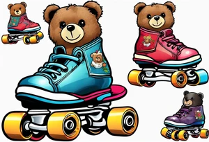 teddy bears sized roller skates tattoo idea