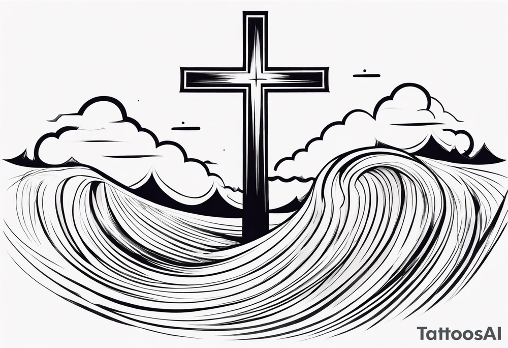 Cross, wave, thunderbolt tattoo idea
