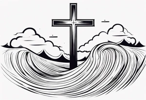 Cross, wave, thunderbolt tattoo idea