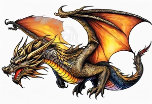 Flying dragon, fire around tattoo idea
