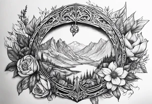 Lord of the rings with floral design tattoo idea