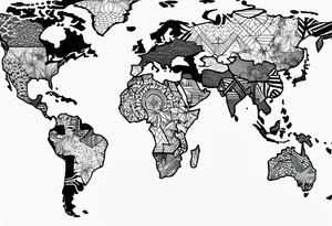 geometric world map tattoo with a cheetah pattern overlay tattoo idea