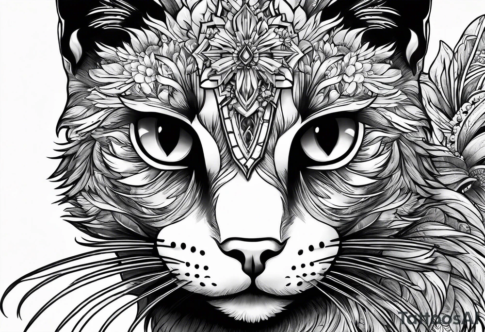 black cat with angel halo tattoo idea