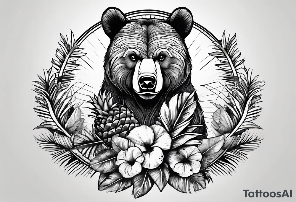 Bear loves pineapples and coconuts tattoo idea