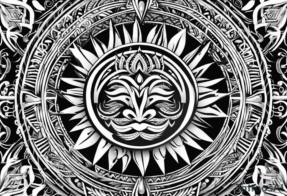 Filipino sun, Filipino Polynesian style, surname Reyes Espina, not vulgar, family crest round shape that looks good on a wrist or bicep, not traditional American tribal, family, love tattoo idea