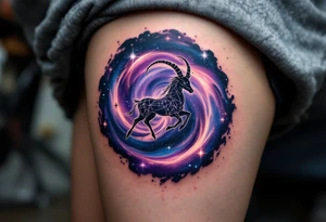 A swirling galaxy of violet and navy envelops the Capricorn constellation in this magical design. tattoo idea