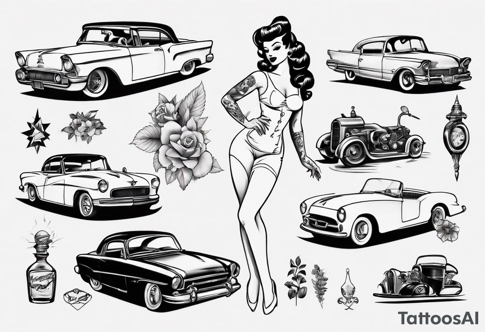 Pinup doll and vintage classic car tattoo idea