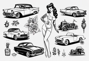 Pinup doll and vintage classic car tattoo idea