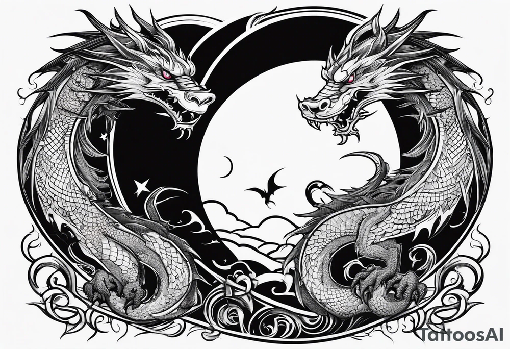 Moon and a dragon tattoo idea