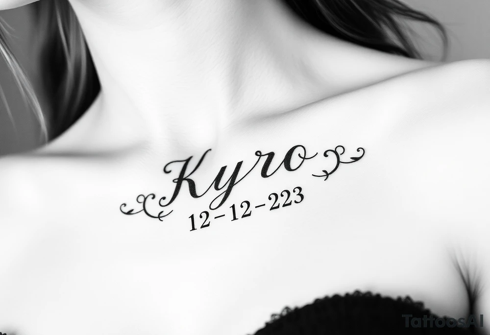 the name Kyro with birthday 12-12-23 tattoo idea