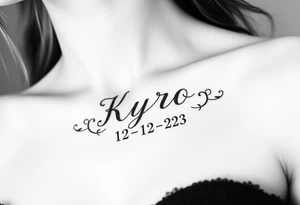 the name Kyro with birthday 12-12-23 tattoo idea