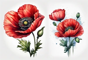 Red poppy flower with stem tattoo idea