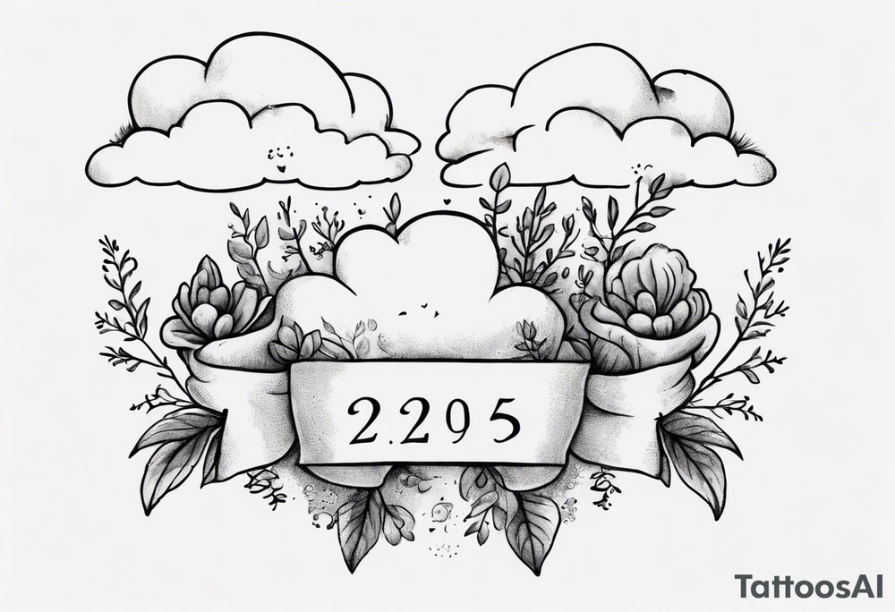 a forearm tattoo with a cloud with little plants and underneath it the date 12.08.05 tattoo idea
