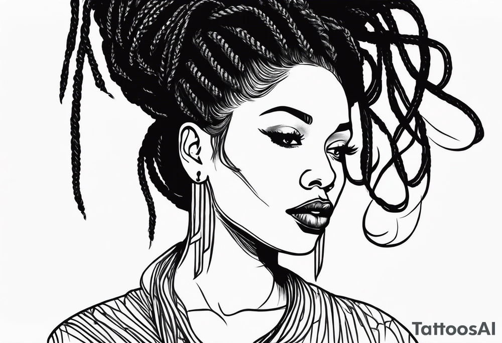 Draw a women head with real dread locks flying in the air tattoo idea
