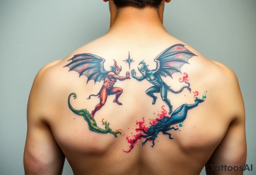 Demons and angels fighting tattoo idea