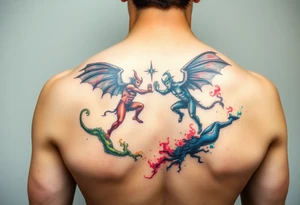 Demons and angels fighting tattoo idea