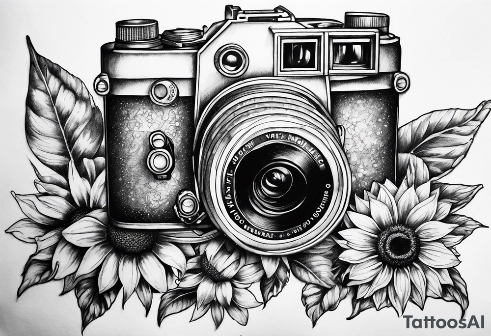 Butterfly, sunflower, camera, book tattoo idea