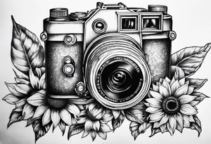 Butterfly, sunflower, camera, book tattoo idea