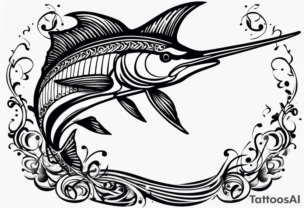 Marlin, musical notes, peace tattoo idea