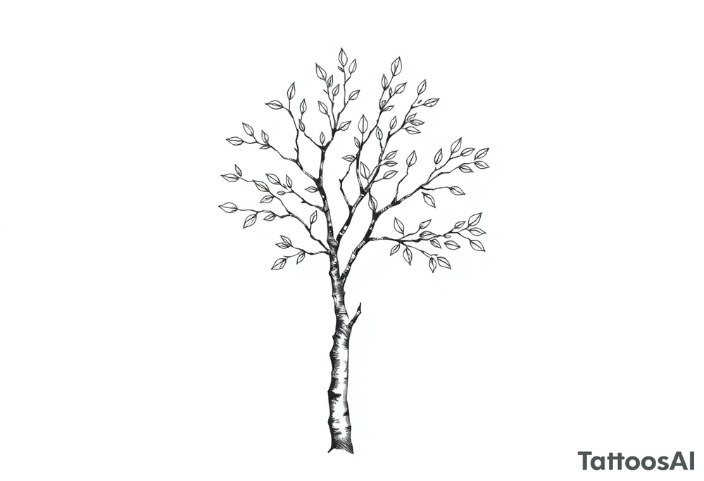 birch tree with half leaves tattoo idea