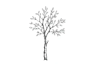 birch tree with half leaves tattoo idea