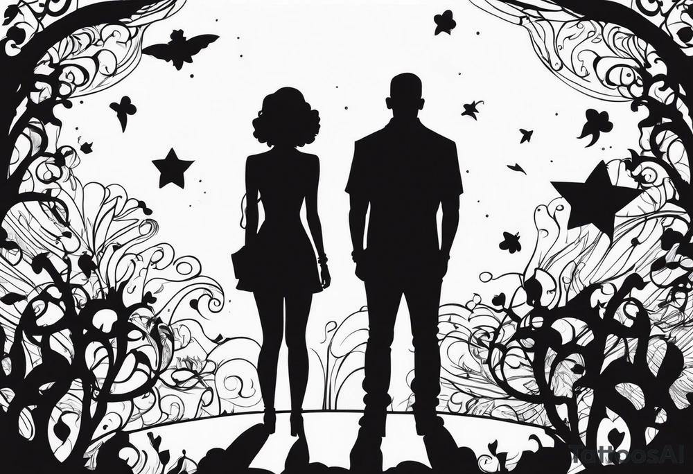 2 Black shadows of people standing over 2 wounded black shadows of people tattoo idea
