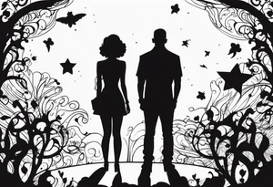 2 Black shadows of people standing over 2 wounded black shadows of people tattoo idea