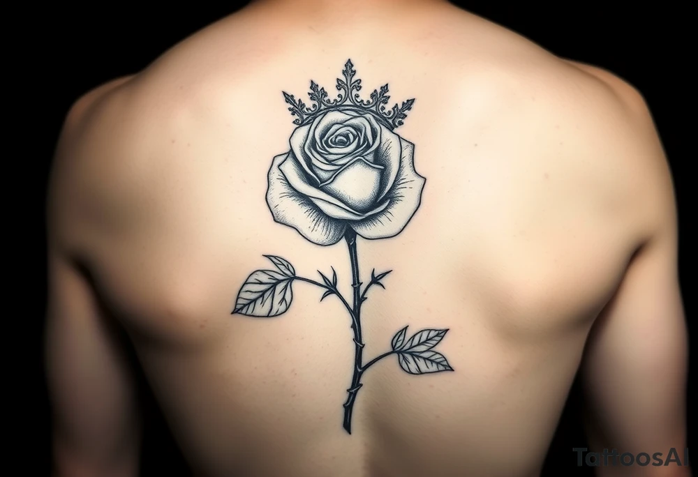 Single rose with 1982 as the stem crown around or on top of rose with vines and thorns on top of arm tattoo idea