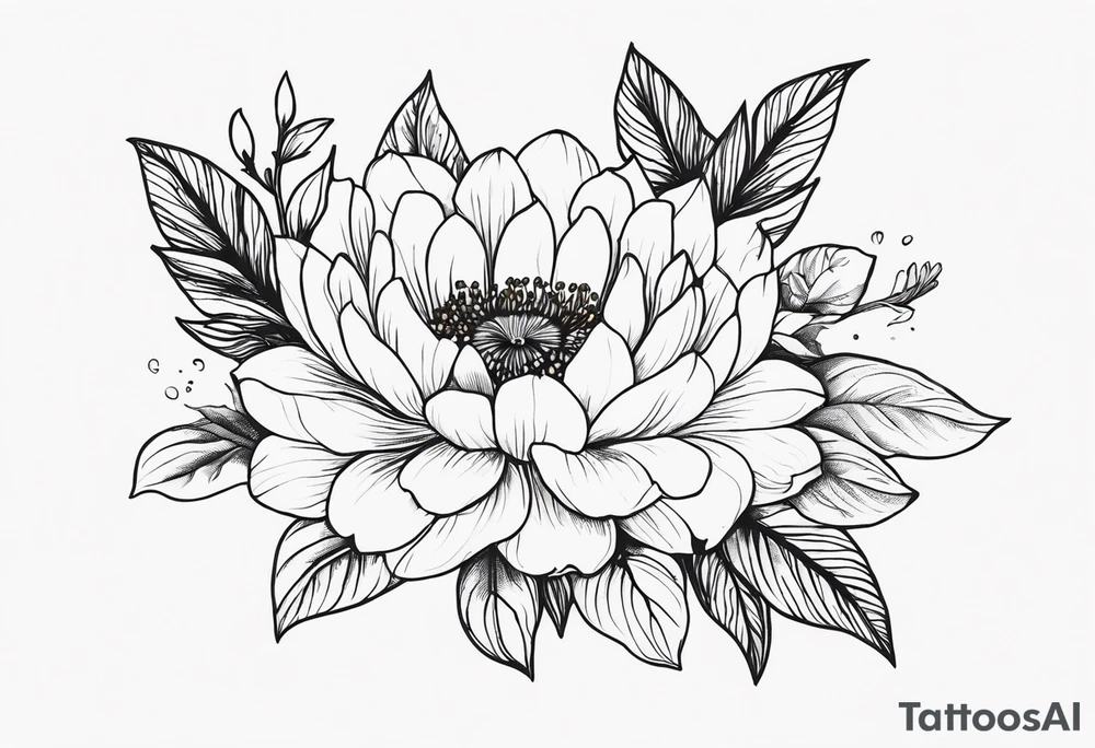 January birth flower, May birth flower, June birth flower x 2, July birth flower, August birth flower, September birth flower, October birth flower, December birth flower with some leaves starting on top frontal thigh ended at ankle / calf tattoo idea