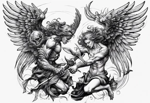 Archangel fighting demon tattoo idea