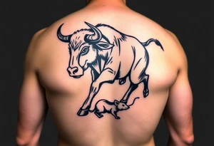 I want a tattoo with a bull with its horns down running full body chasing a rat on my lower back like cartoon tattoo idea