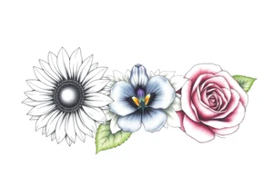 Sunflower, Violet and a Rose flowers tattoo idea