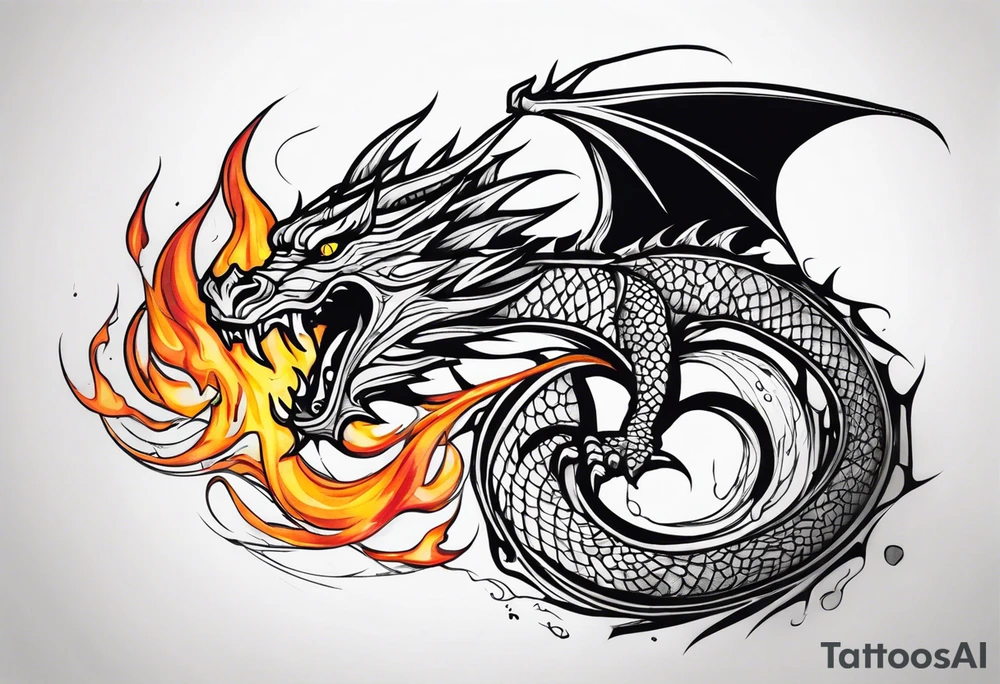 Fire breathing dragon around wrist tattoo idea