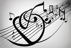 Minimalist line work tattoo, depicting musical
Notes and the letters “R” and “L”. tattoo idea
